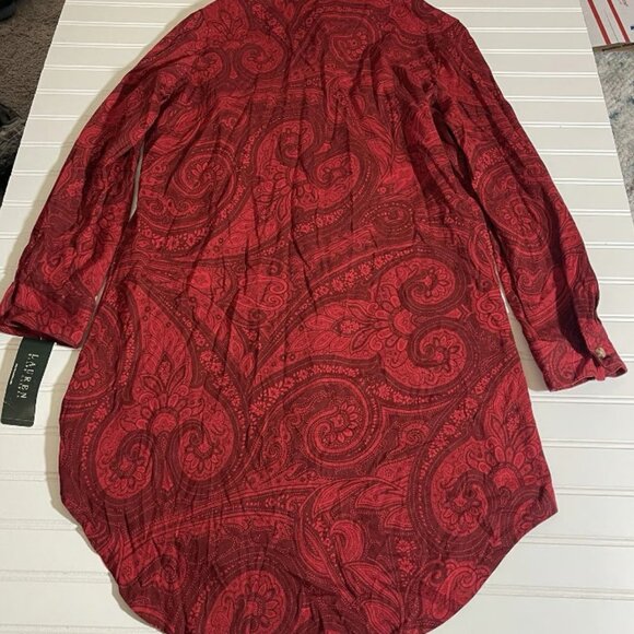 NWT Lauren Ralph Lauren Women’s Sz M Red Paisley Sleep Shirt Pajamas - Picture 11 of 12